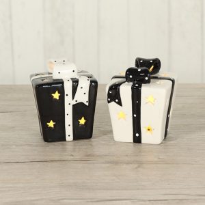 Decoratieve Christmas Presents met LED – Dolomiet – Wit/Zwart – Set/2