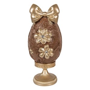 Decoratief Ei met Strik – Polyresin – Bruin/Goud – 10x9x21cm