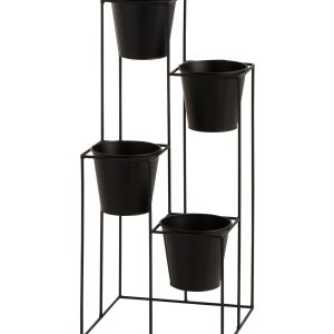 Rek met 4 Bloempotten – Metaal – Zwart