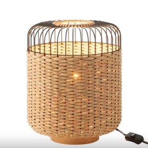 Vloerlamp – Metaal/Rotan – Naturel – Ø27xH34,5cm – Kabellengte 200cm