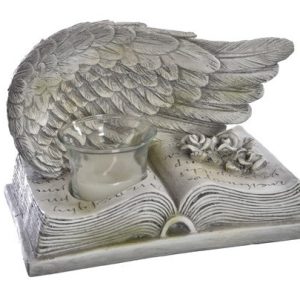 Engelenvleugel op Boek met Theelichthouder – Poly – Crème
